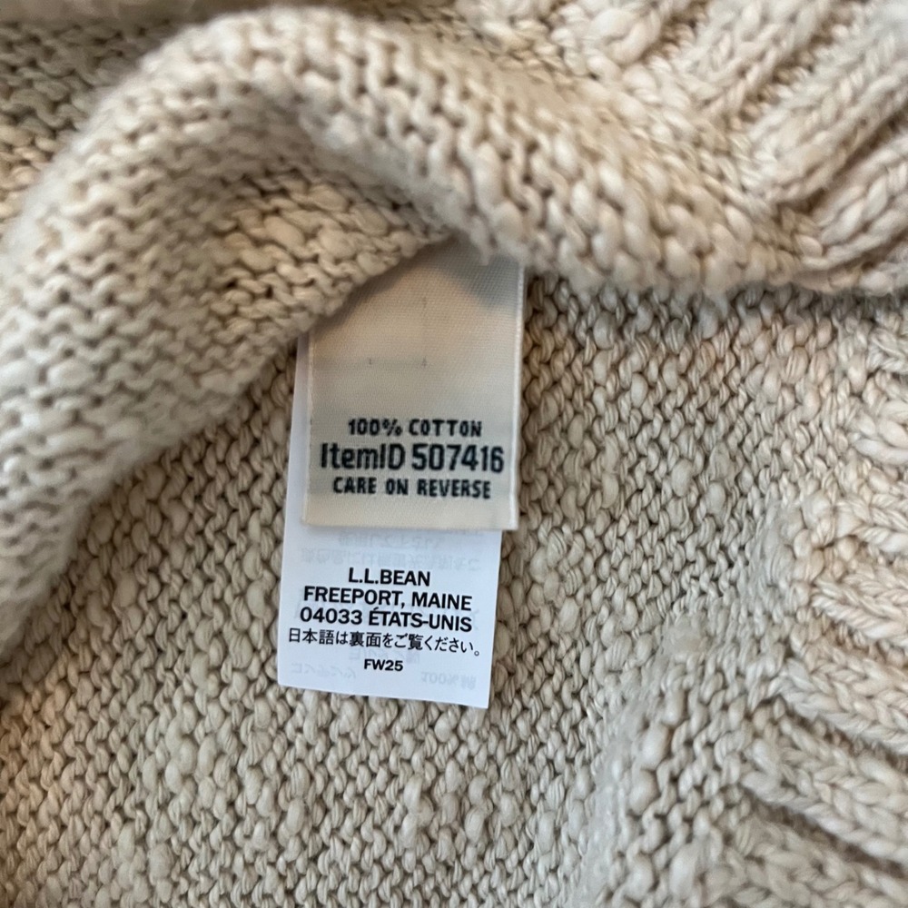 LL Bean Womens Cream Cotton Knit Rollneck Turtleneck Sweater Raglan Sleeve Small - Picture 6 of 6
